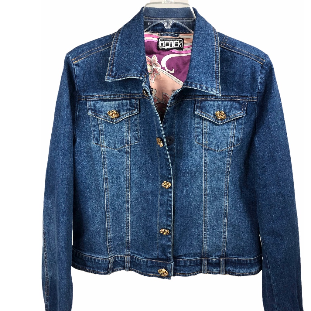 Berek Jean Jacket With Jeweled Buttons -Sz L Petite - Like New!
